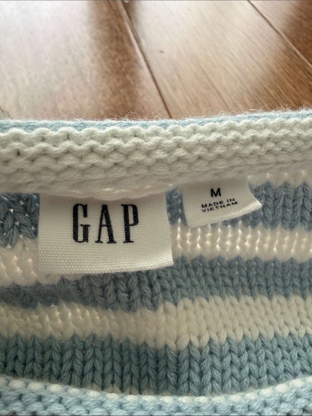 Gap 100% cotton roll neck baby blue white striped sweater M 90s style - Picture 7 of 10